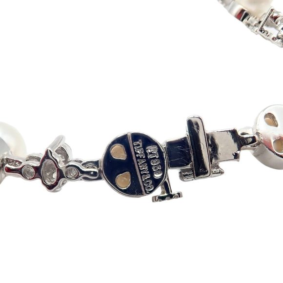 Authentic! Tiffany & Co Platinum Diamond 6.5mm Pearl Necklace - Picture 4 of 13